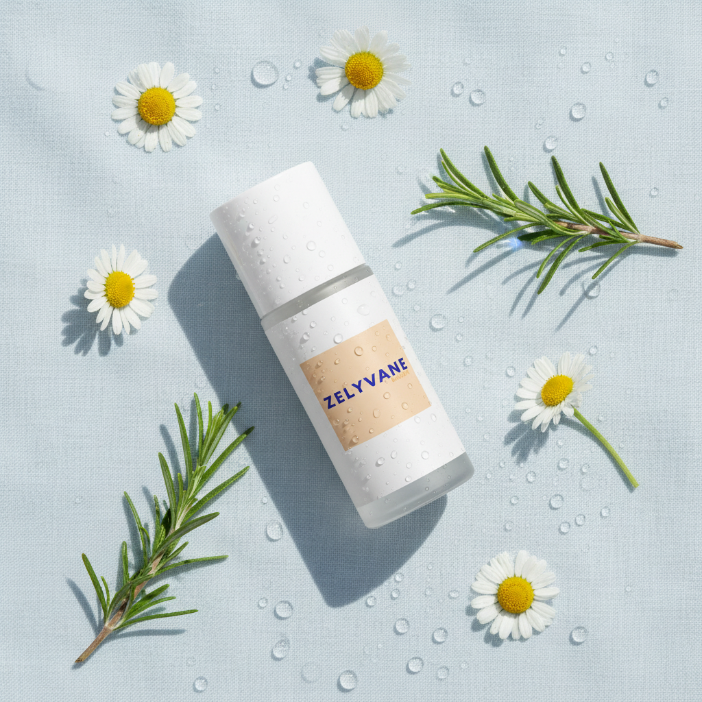 Déodorant roll-on ZELYVANE - flat lay lin bleu