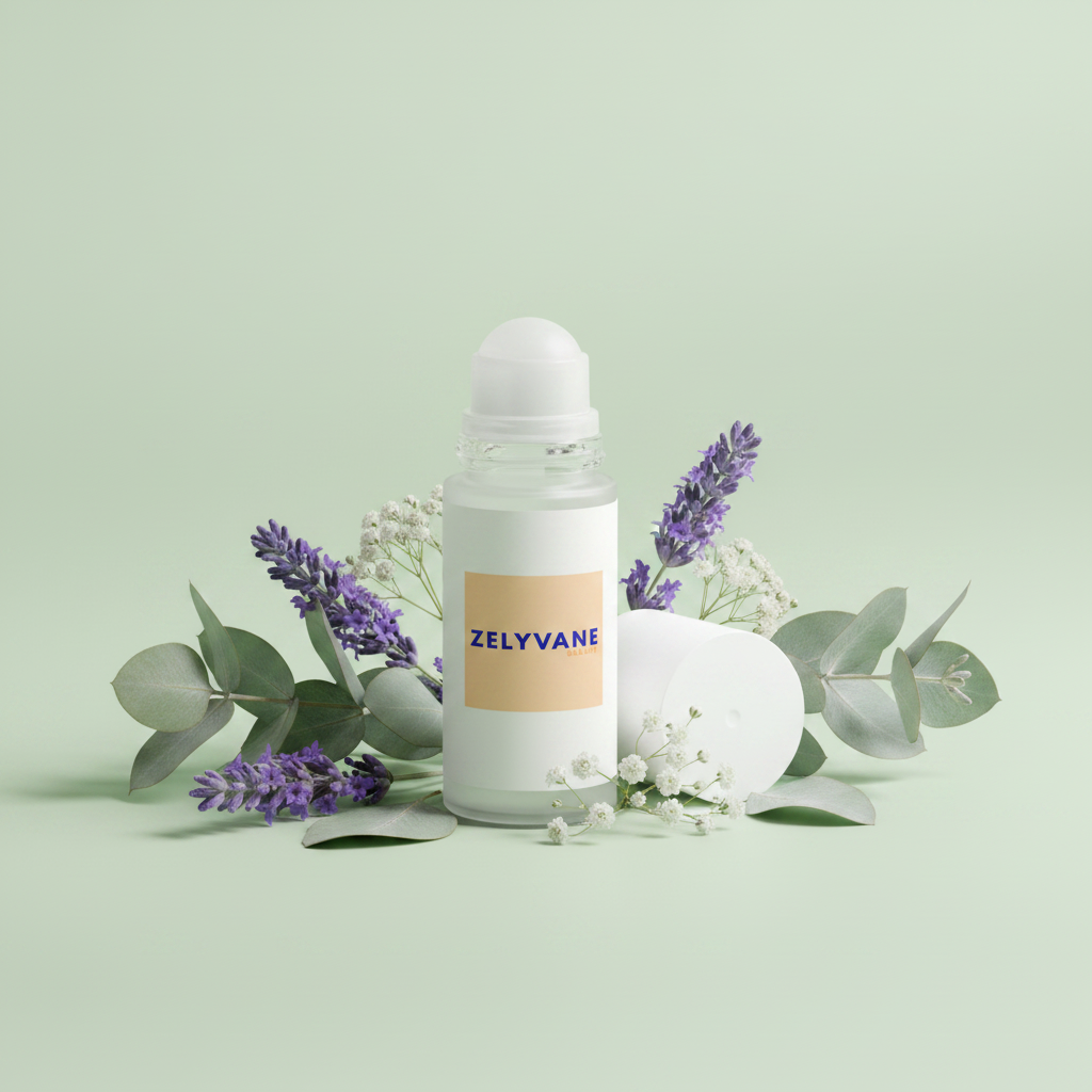 Déodorant roll-on ZELYVANE - fond vert sauge et botaniques